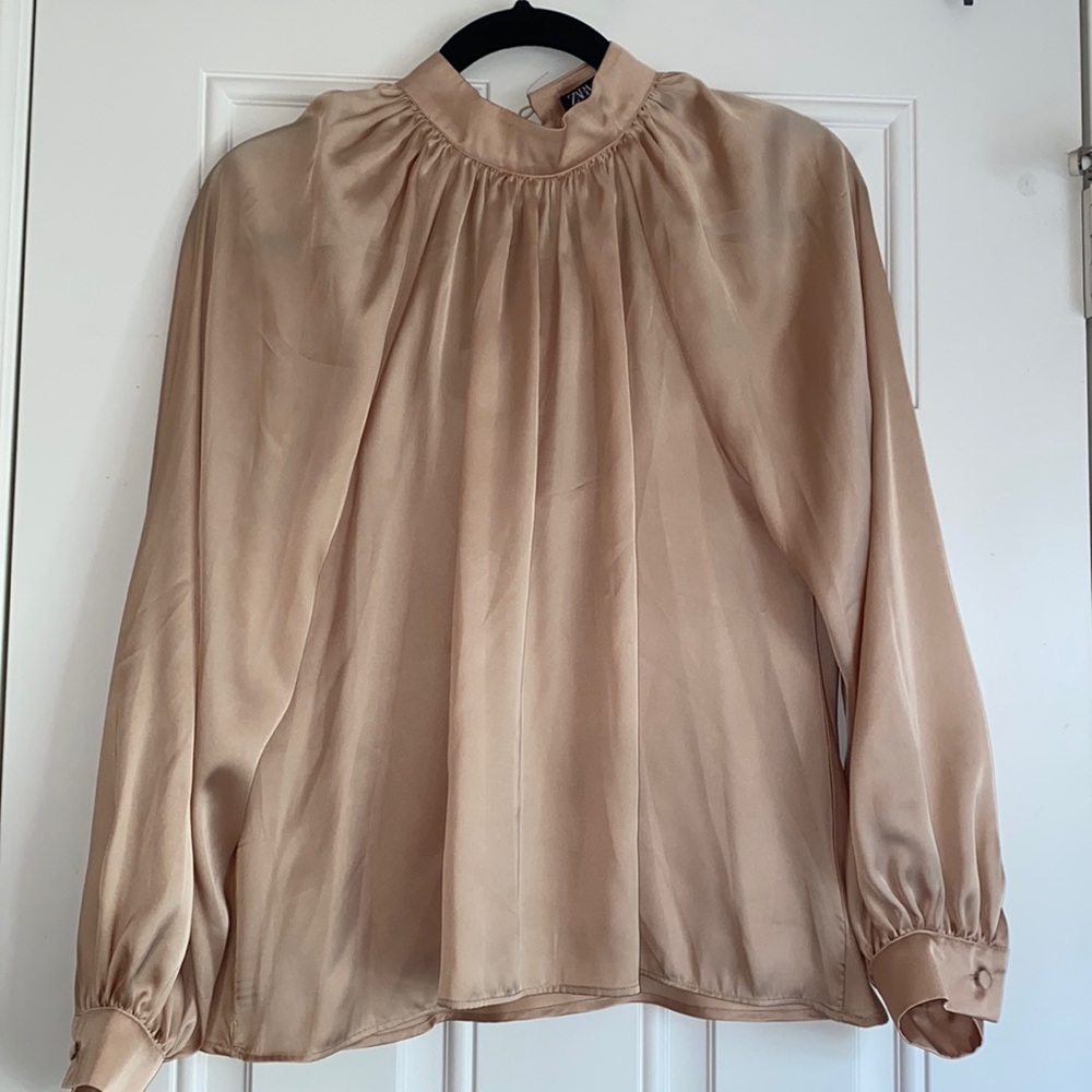 Zara gold long sleeve high neck blouse